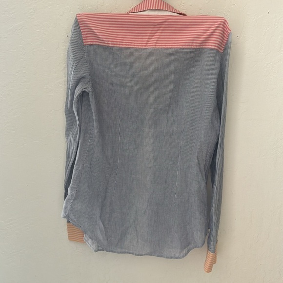 Theory Button Down Long Sleeve Multi Pattern Color Striped Blue Pink Orange SP - Picture 6 of 7